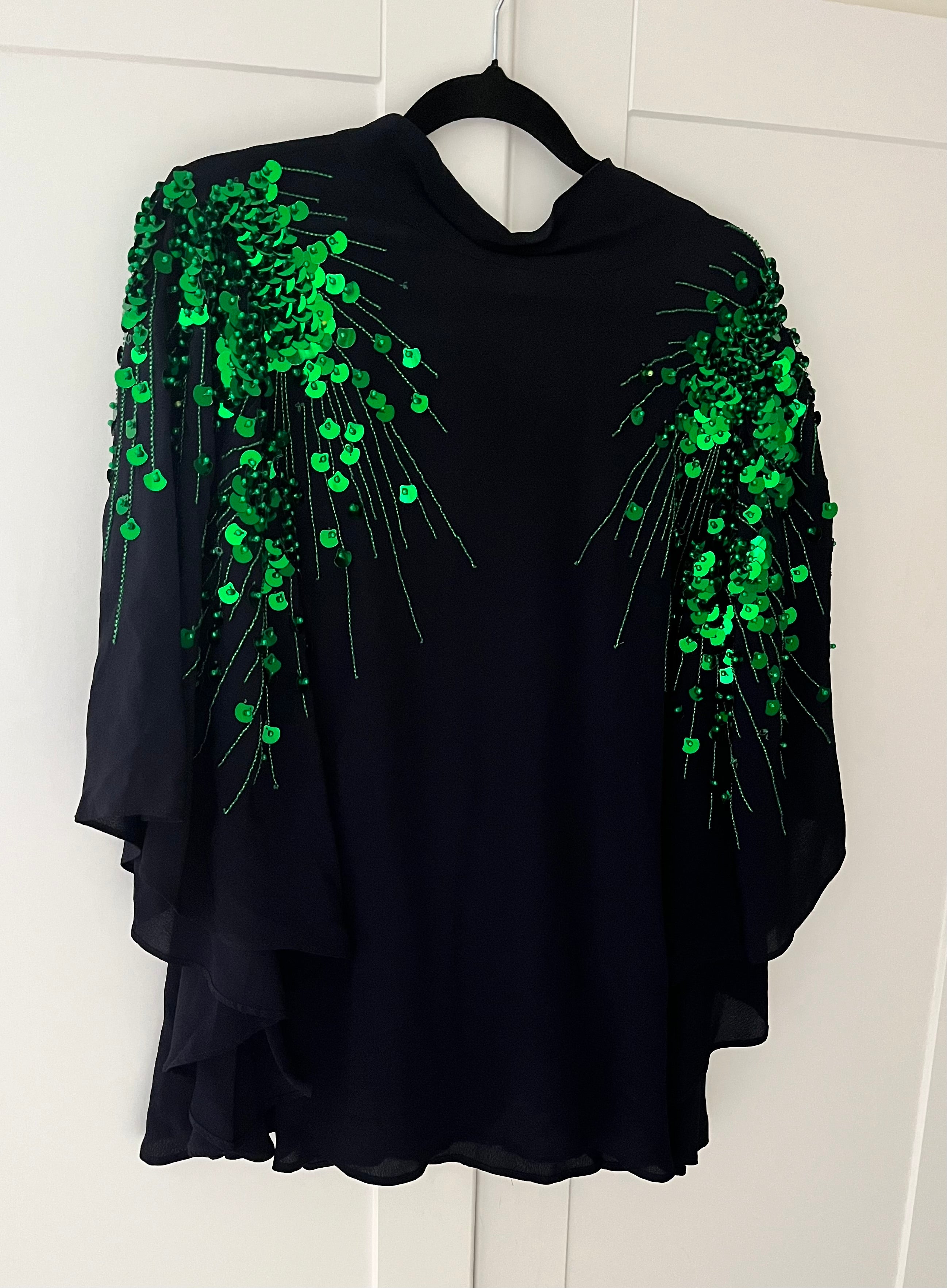Psophia Navy Green Sequin Top Size M
