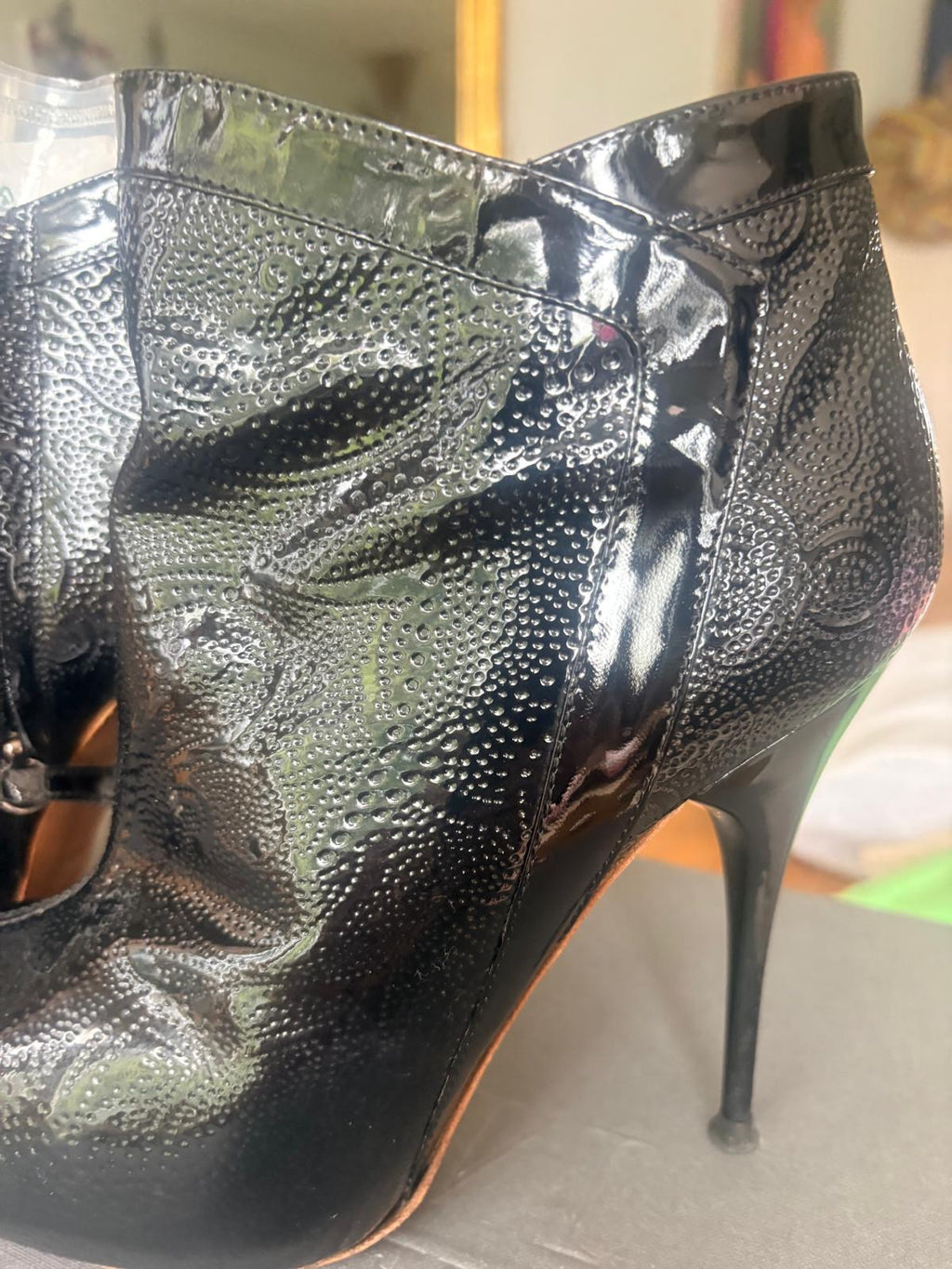 Alexander McQueen Black Patent Ankle Boots Size 38.5
