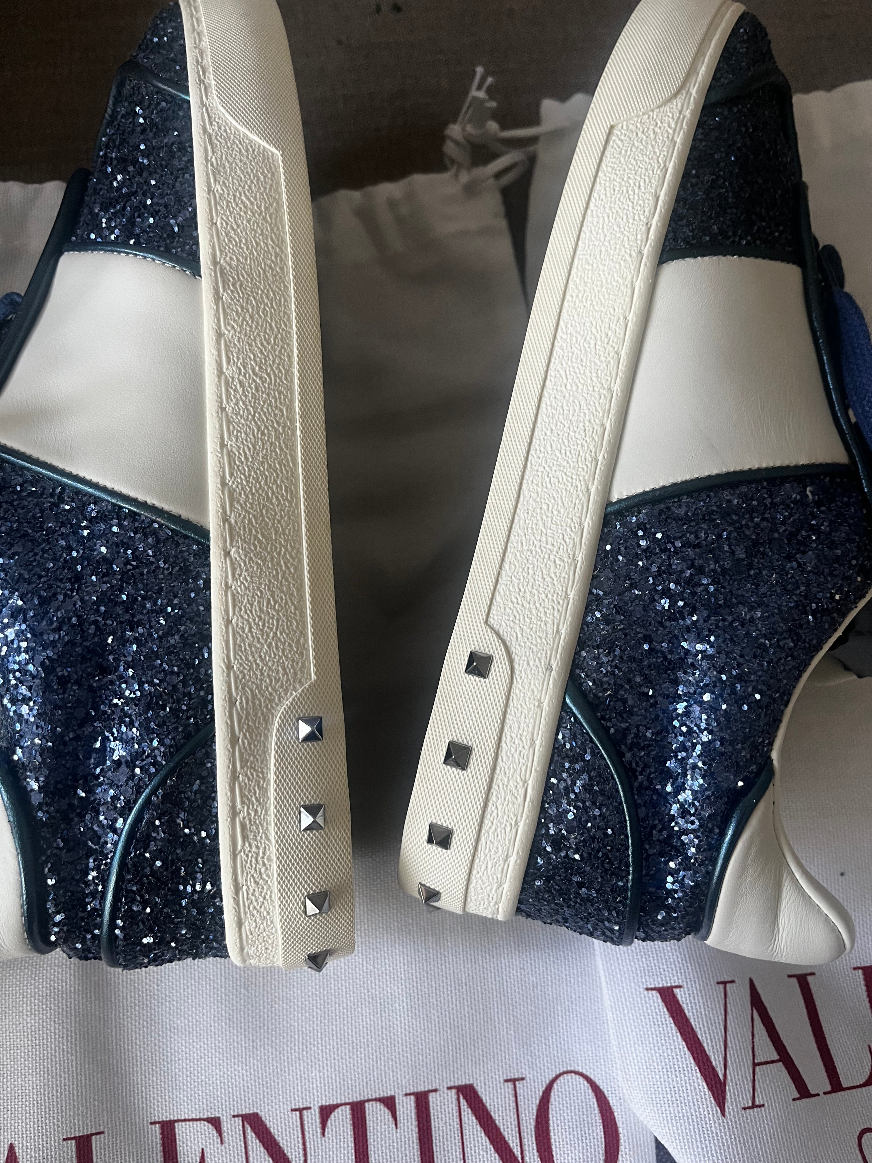Valentino Navy Glitter Runners Size 37.5