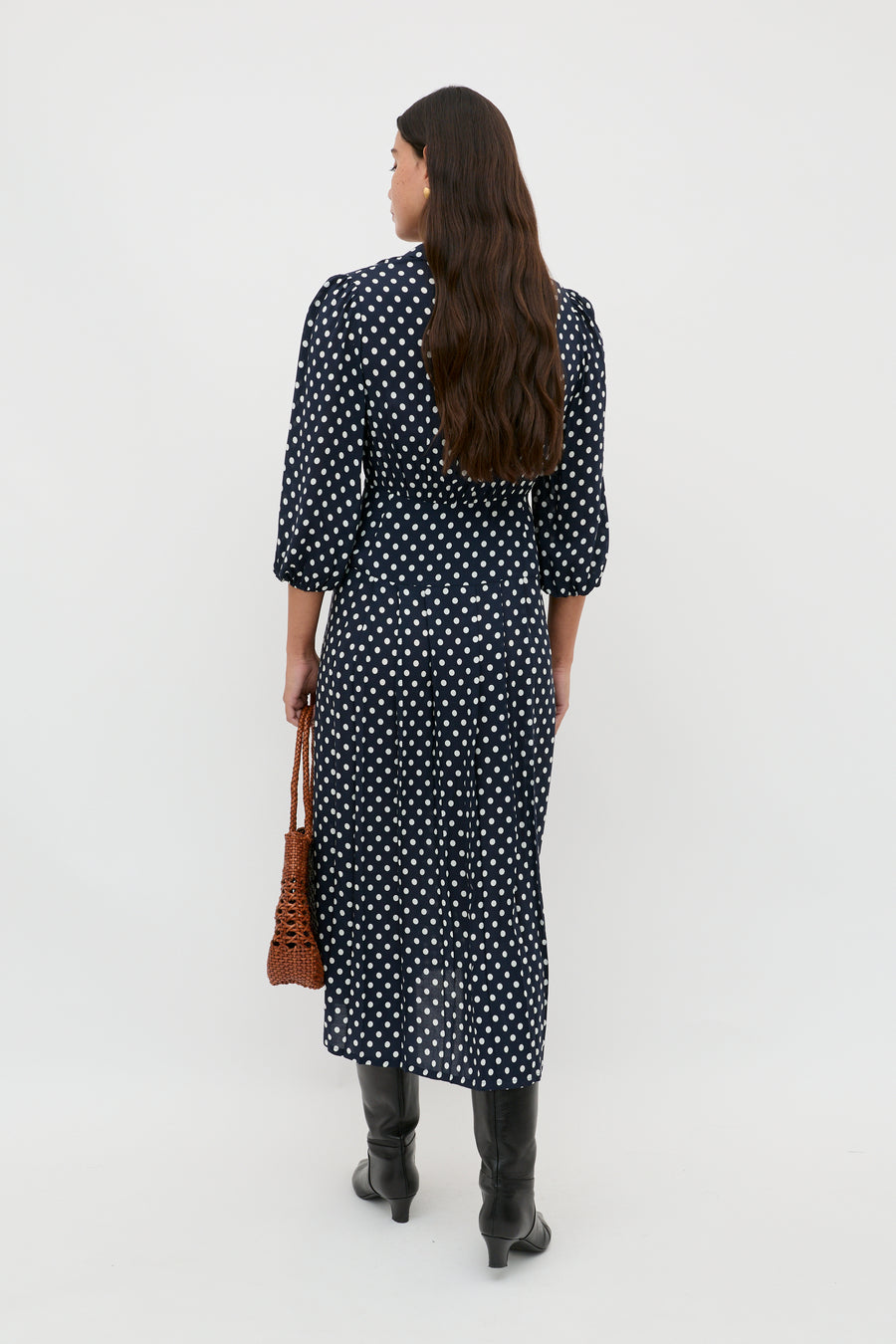 Rixo Navy Polka Dot Shirt Dress Size 10