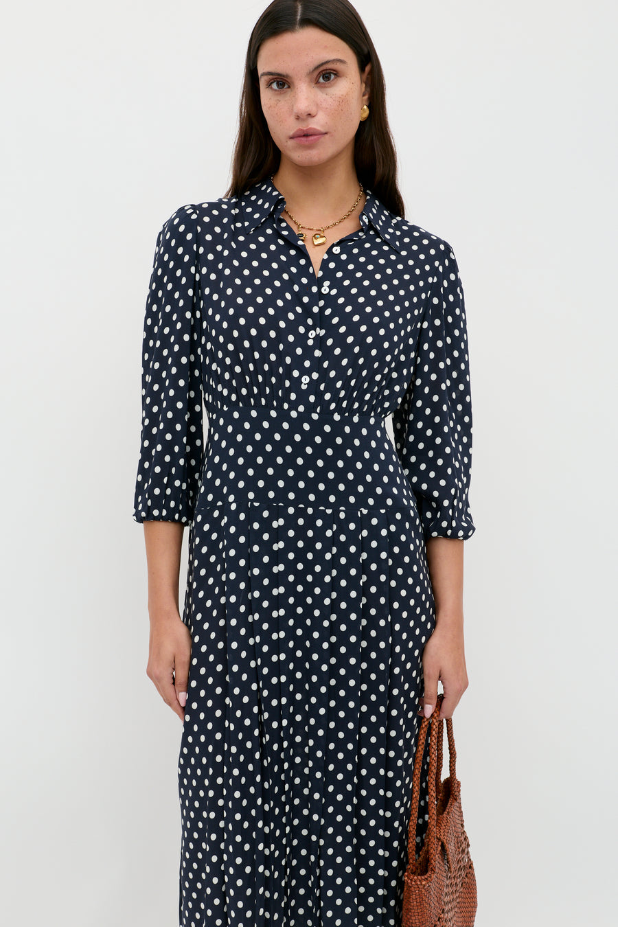 Rixo Navy Polka Dot Shirt Dress Size 10