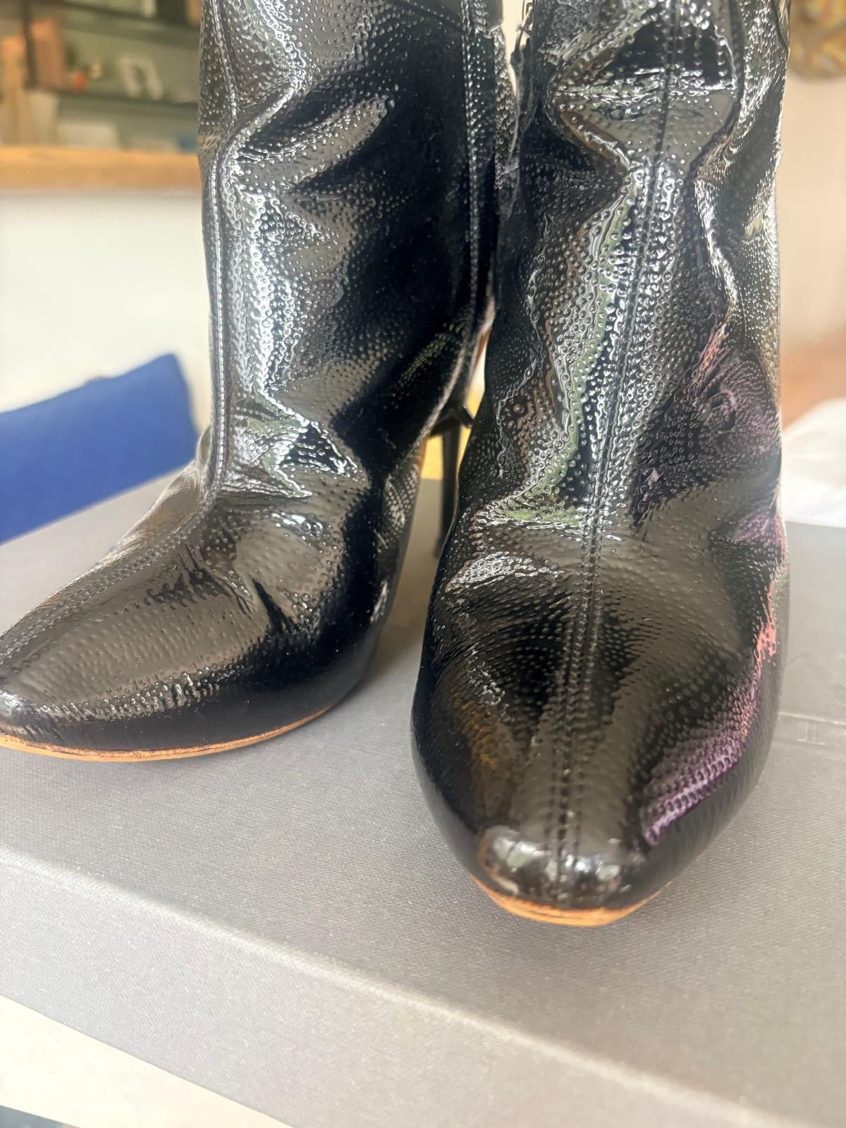 Alexander McQueen Black Patent Ankle Boots Size 38.5