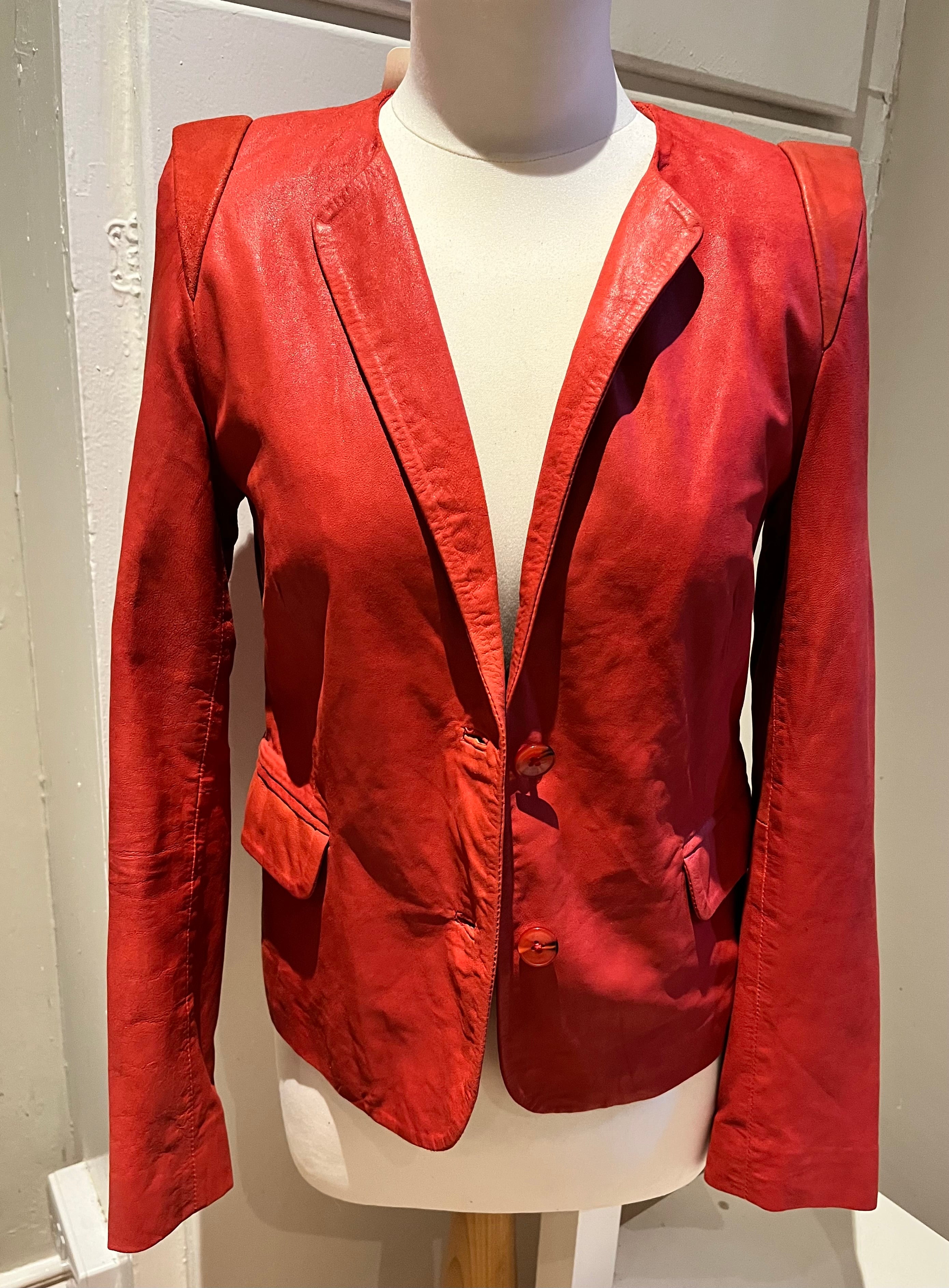 Sandro Red Leather Blazer Size 2