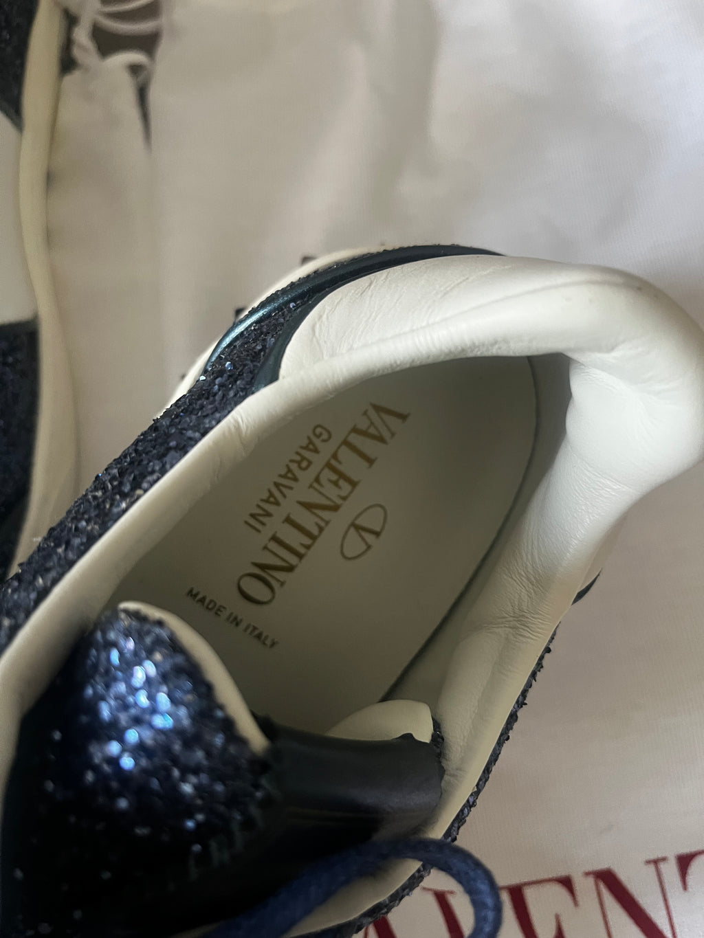 Valentino Navy Glitter Runners Size 37.5