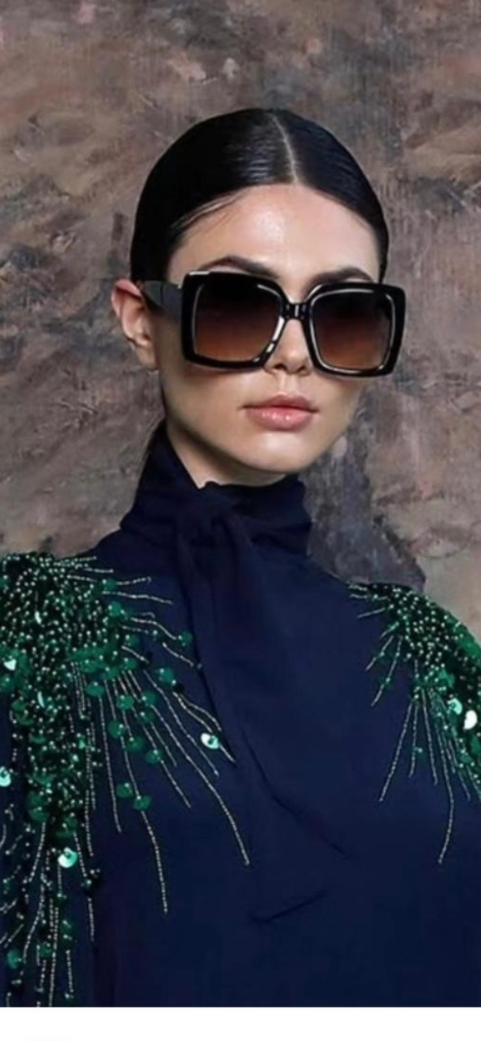 Psophia Navy Green Sequin Top Size M