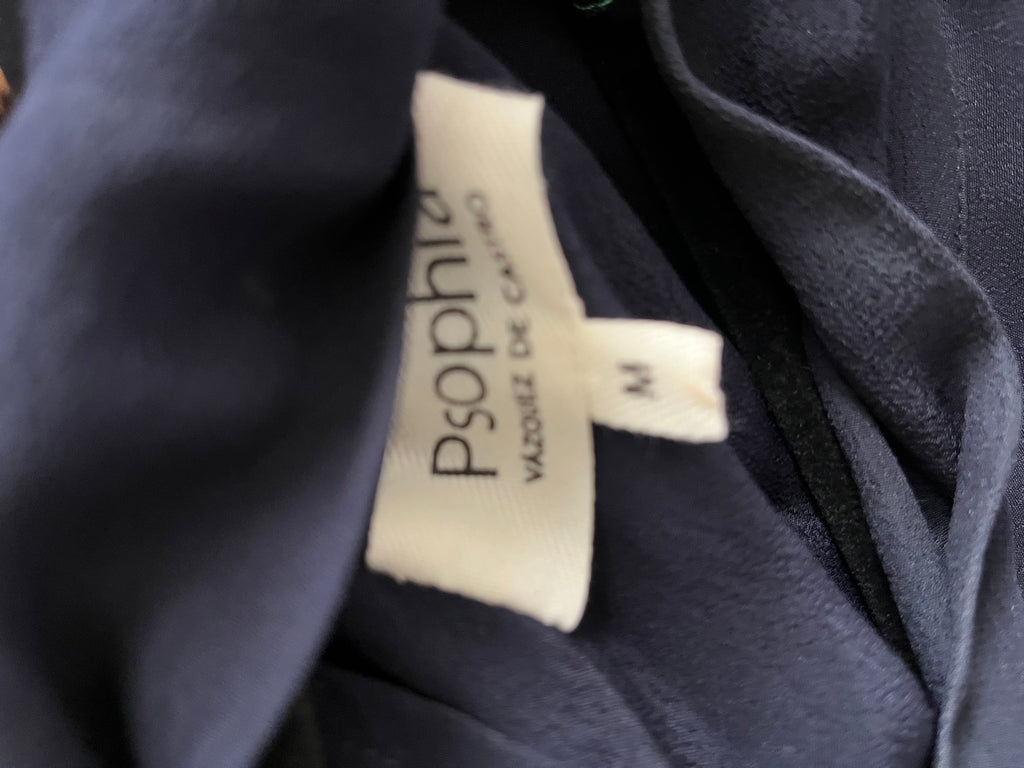 Psophia Navy Green Sequin Top Size M
