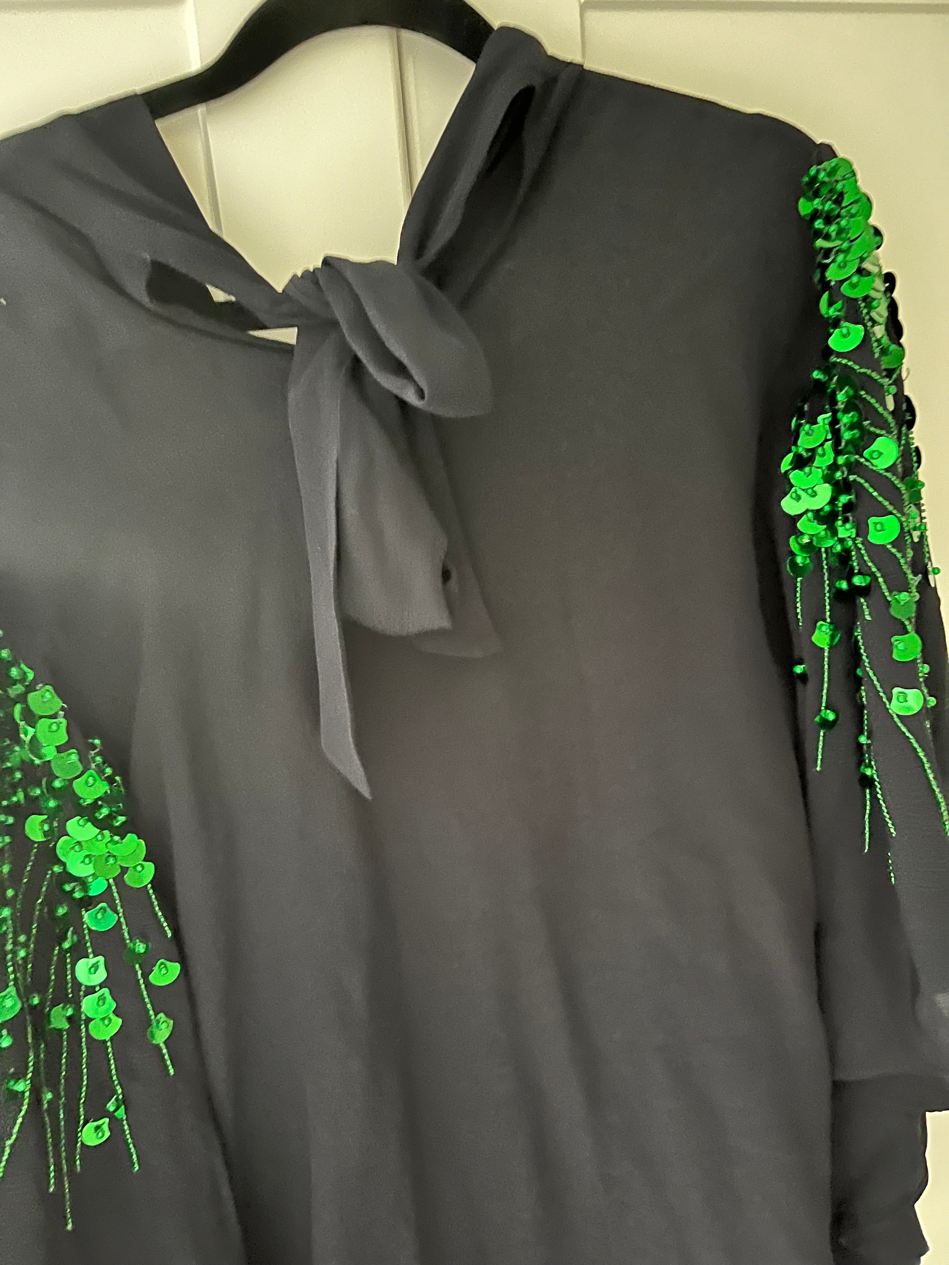 Psophia Navy Green Sequin Top Size M