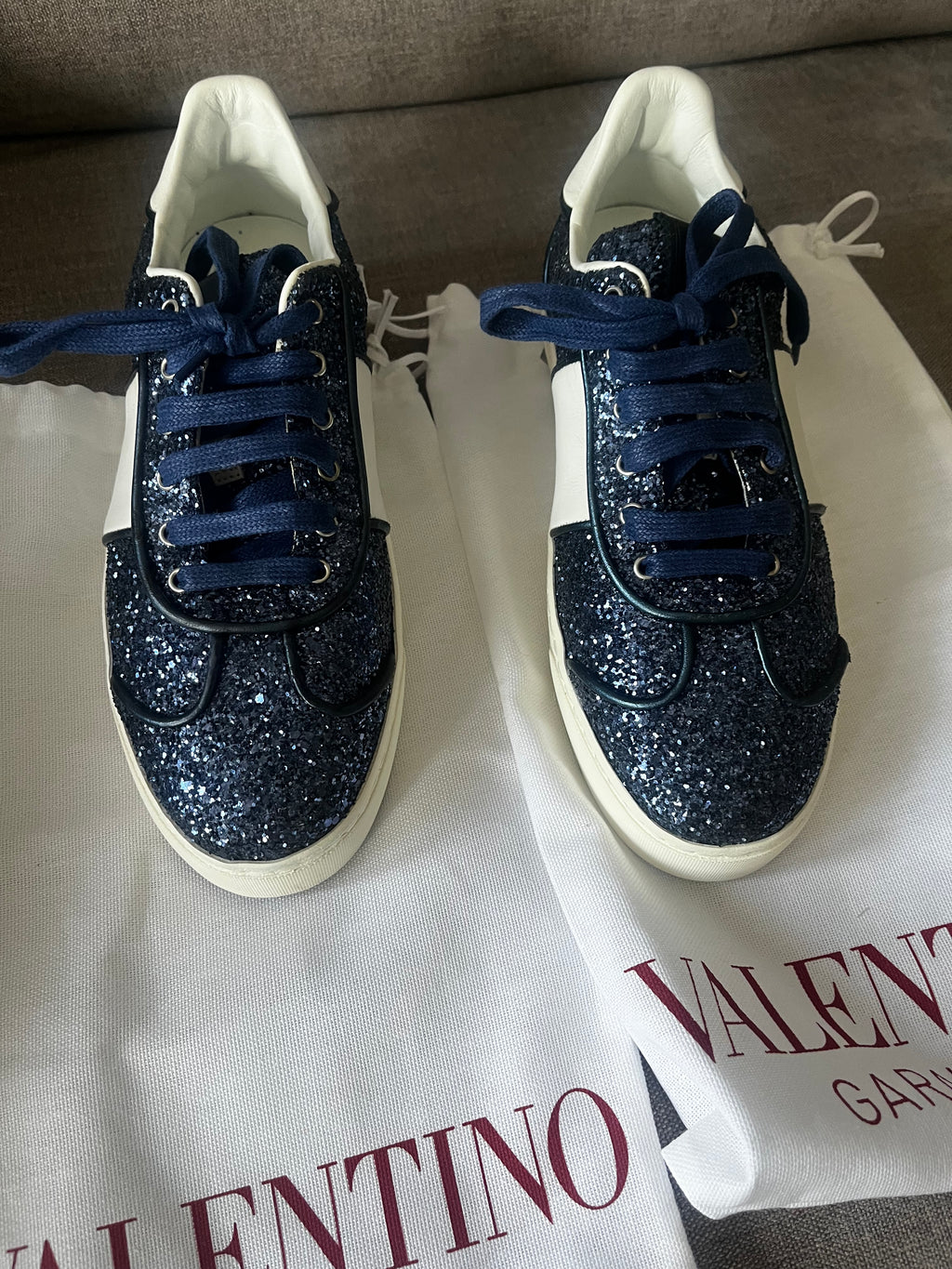 Valentino Navy Glitter Runners Size 37.5