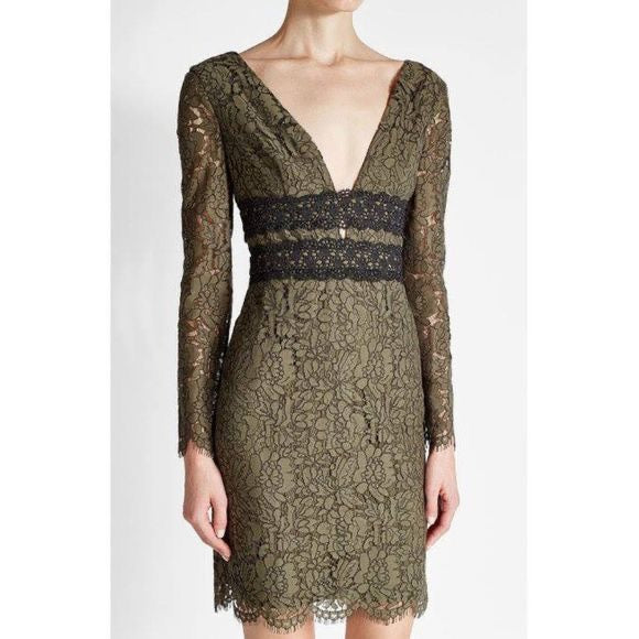 Diane Von Furstenberg Khaki Lace Dress US8/UK10