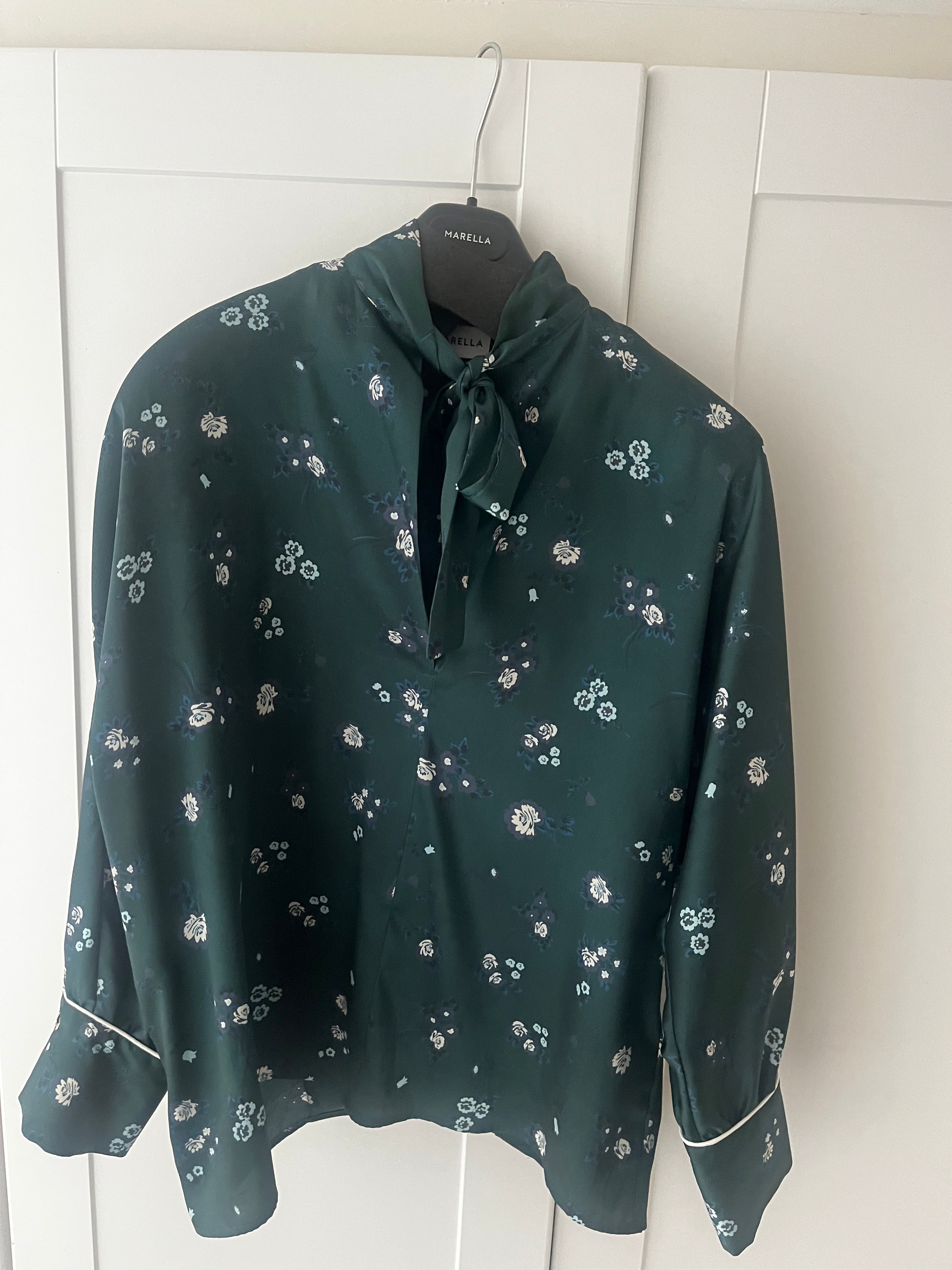 Marella Green Floral Bow Blouse Size 10