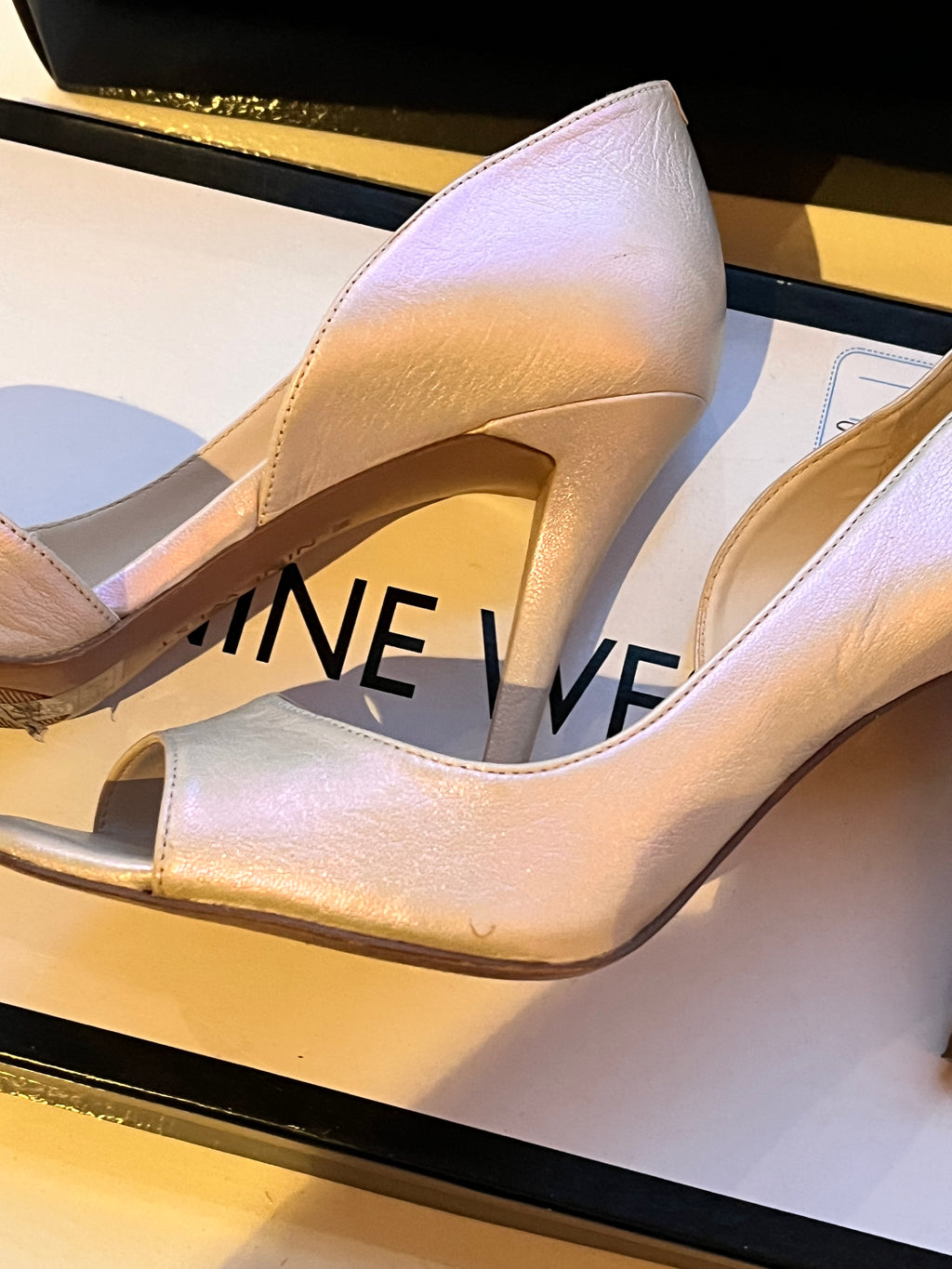 Nine West Pearlescent Peeptoe Shoes Size 36