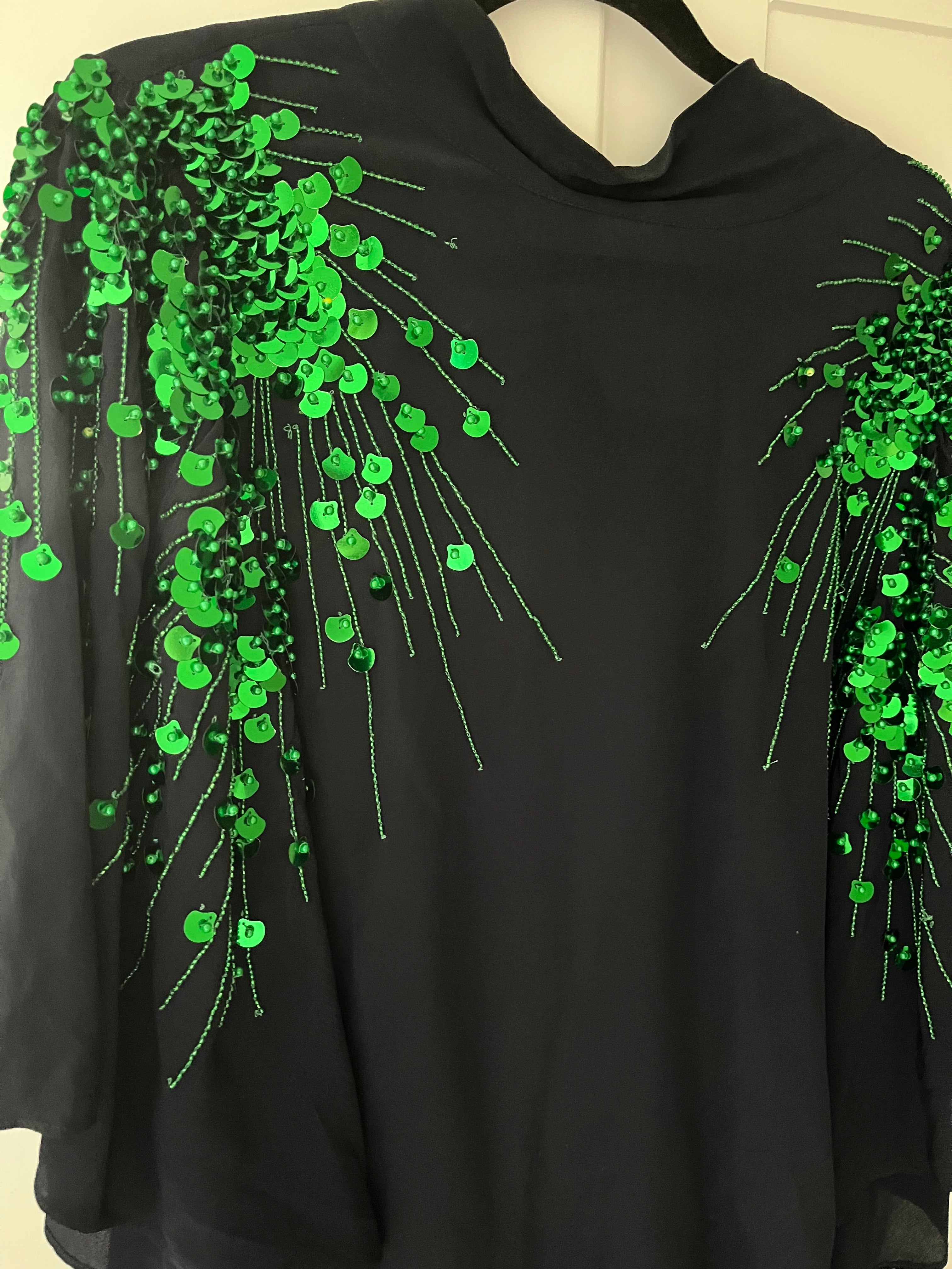Psophia Navy Green Sequin Top Size M