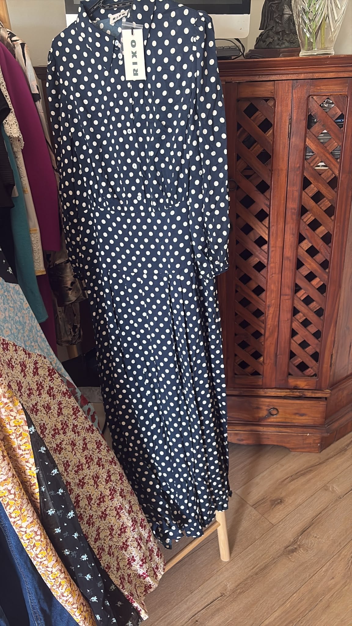 Rixo Navy Polka Dot Shirt Dress Size 10