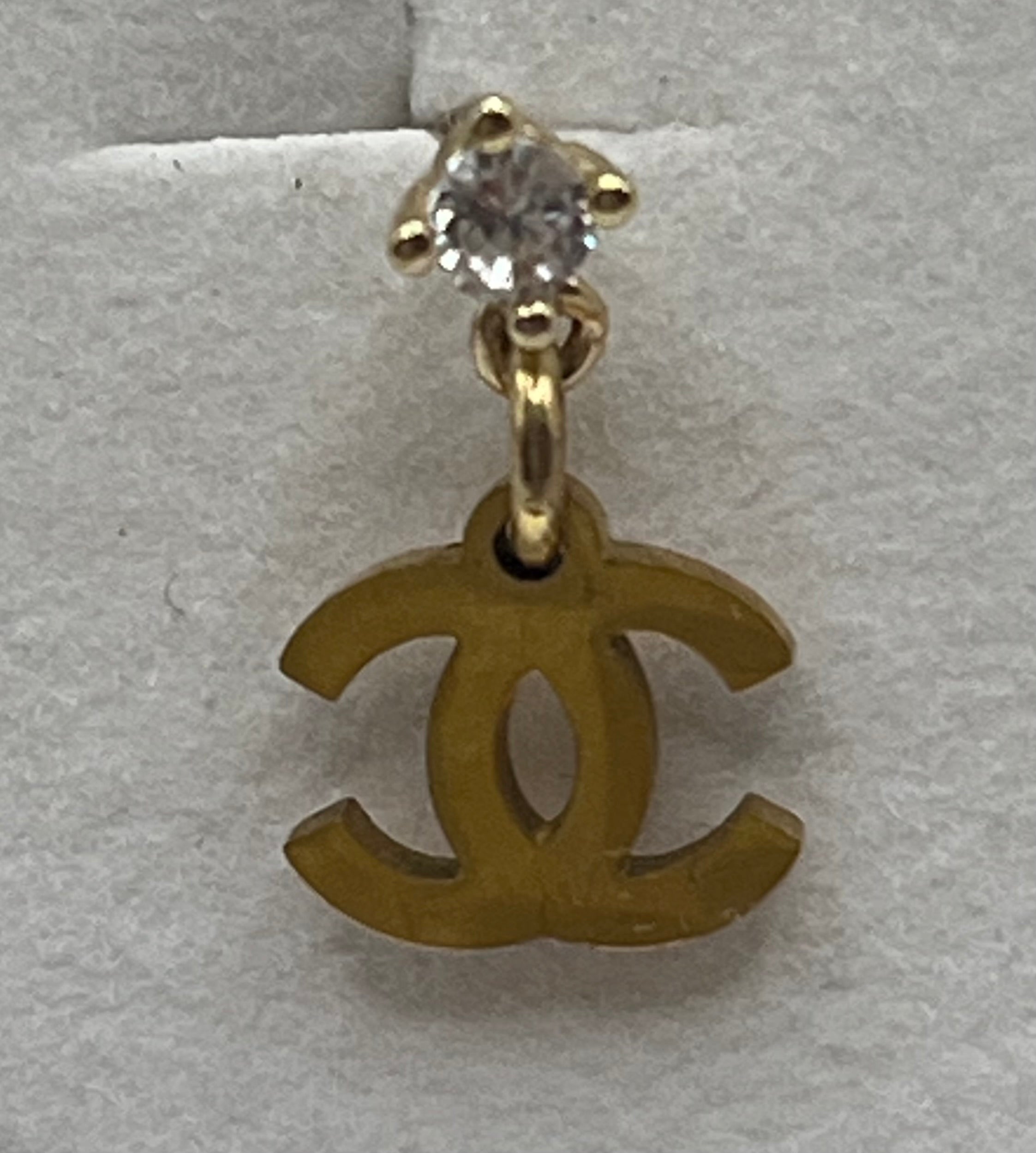 Repurposed Chanel Charm Diamante Stud Earrings