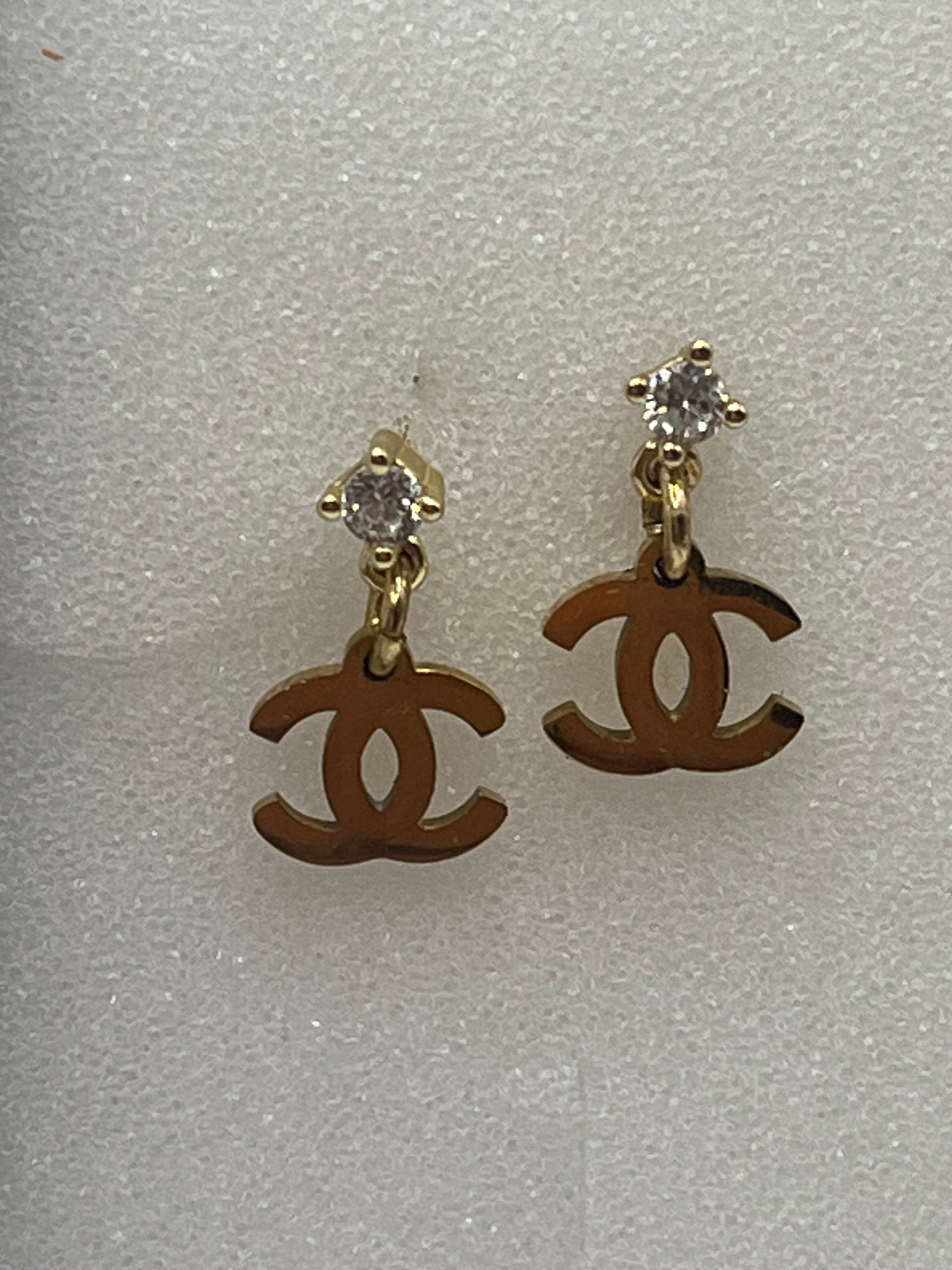 Repurposed Chanel Charm Diamante Stud Earrings