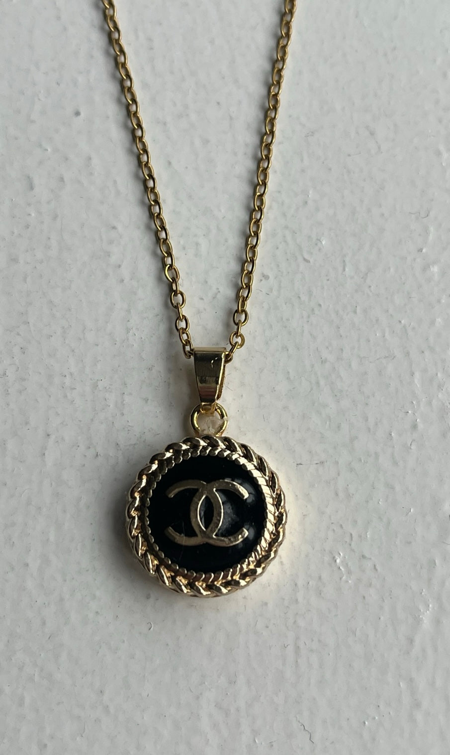 Repurposed Black Chanel Button Pendant Necklace