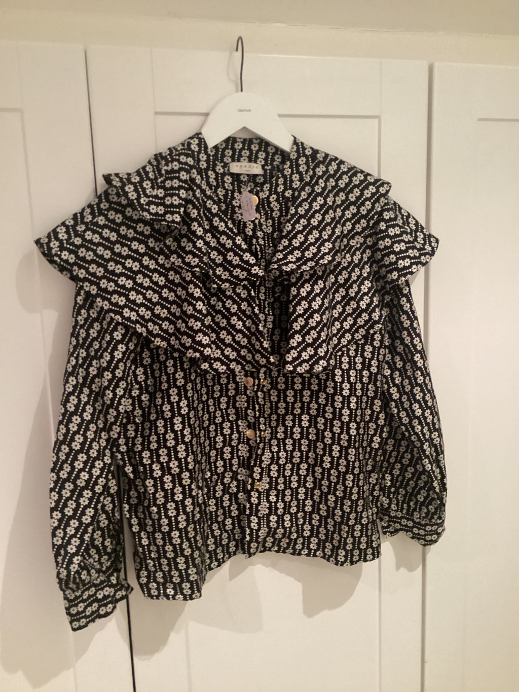 Sandro Black Ruffle Blouse