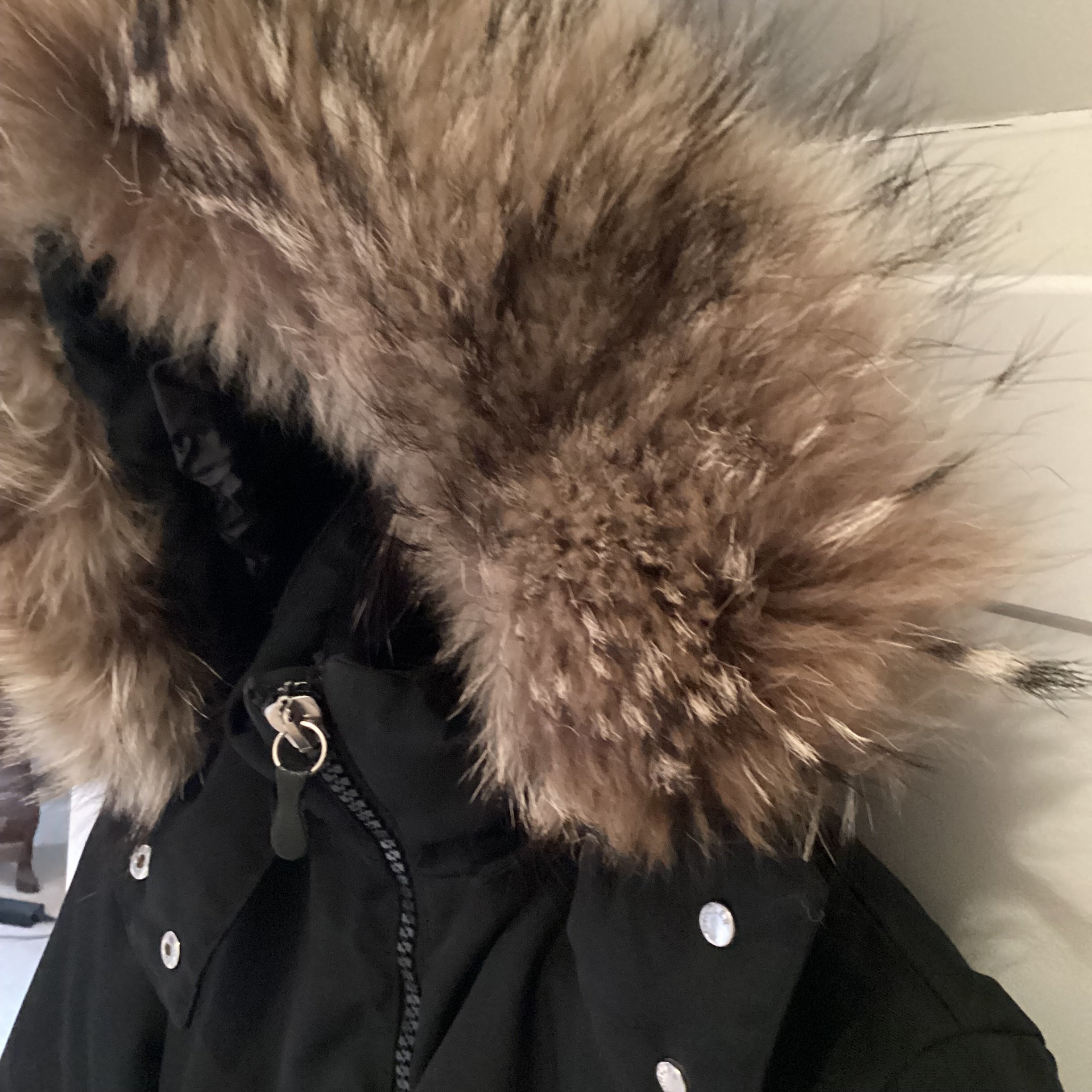 Moncler Black Fur Hood Parka Size 2