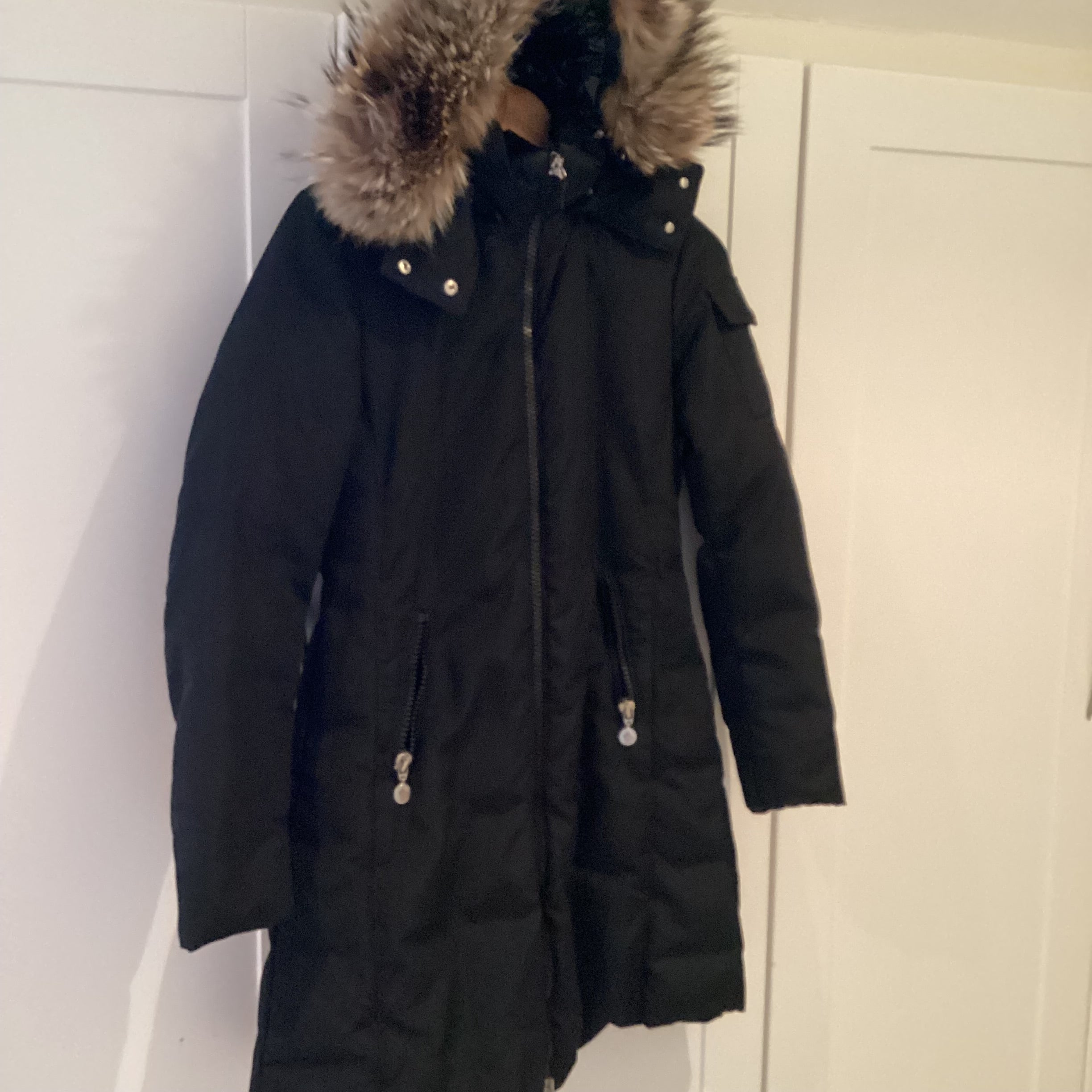 Moncler Black Fur Hood Parka Size 2