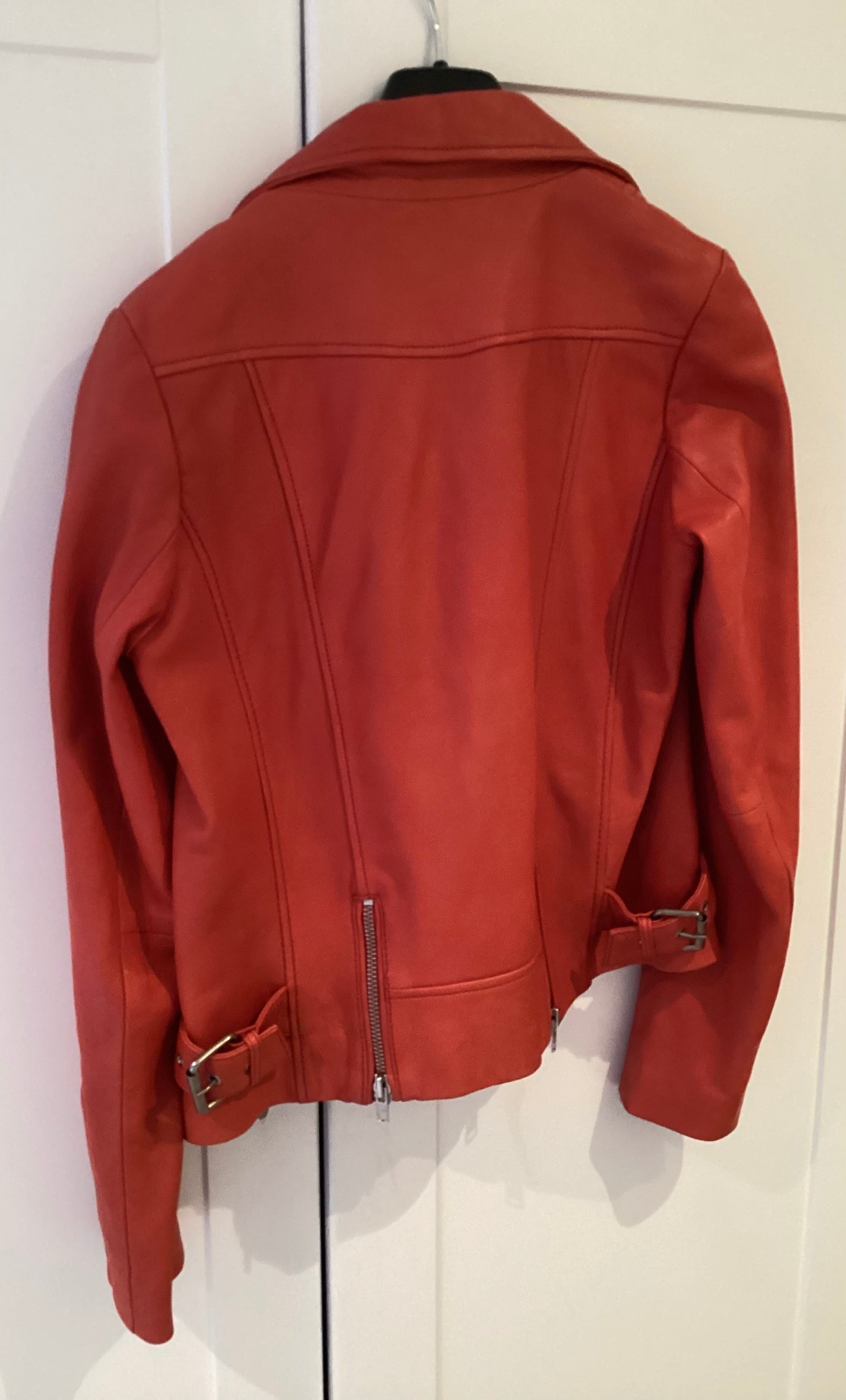 Maje Red Leather Biker Jacket Size 36