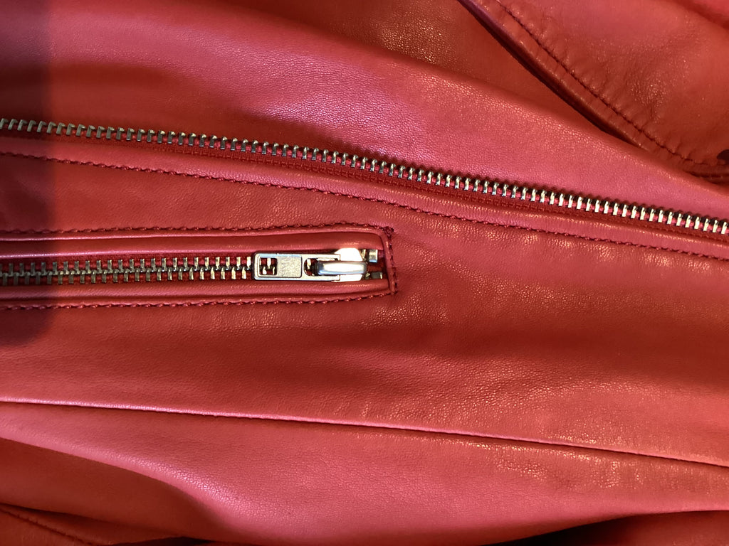 Maje Red Leather Biker Jacket Size 36