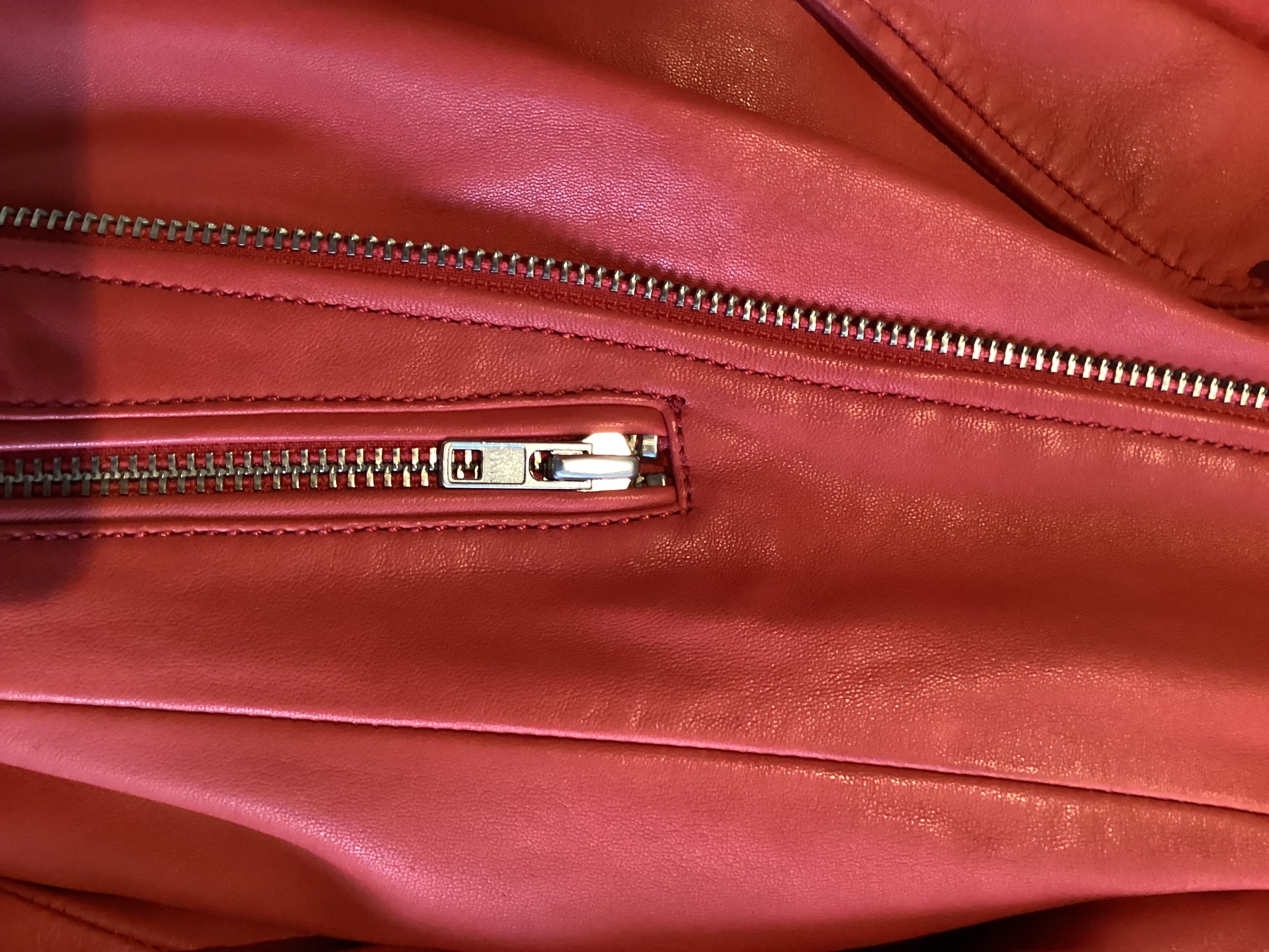 Maje Red Leather Biker Jacket Size 36