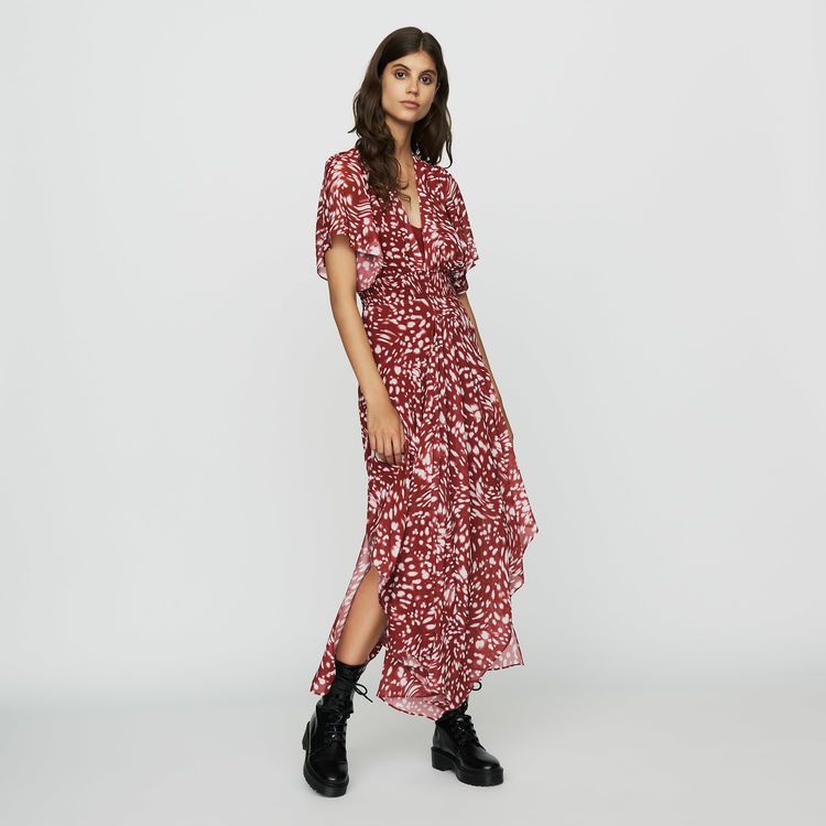 Maje ‘Richelle’ Red Chiffon Dress Size 38