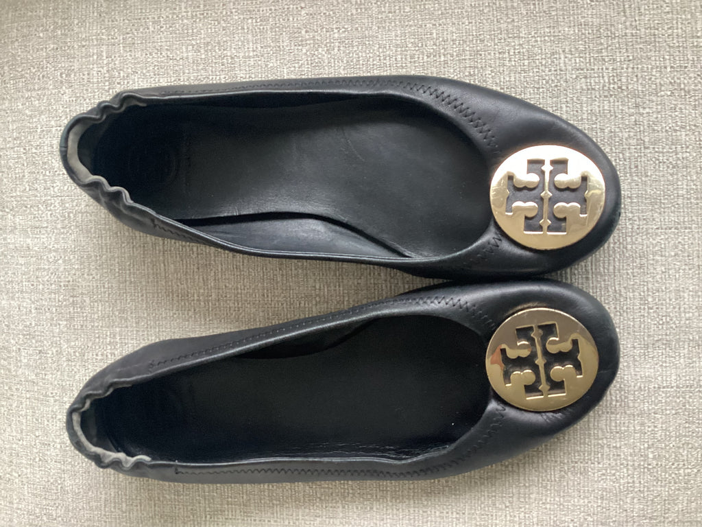 Tory Burch Minnie Black Leather Ballet Flats Size 39