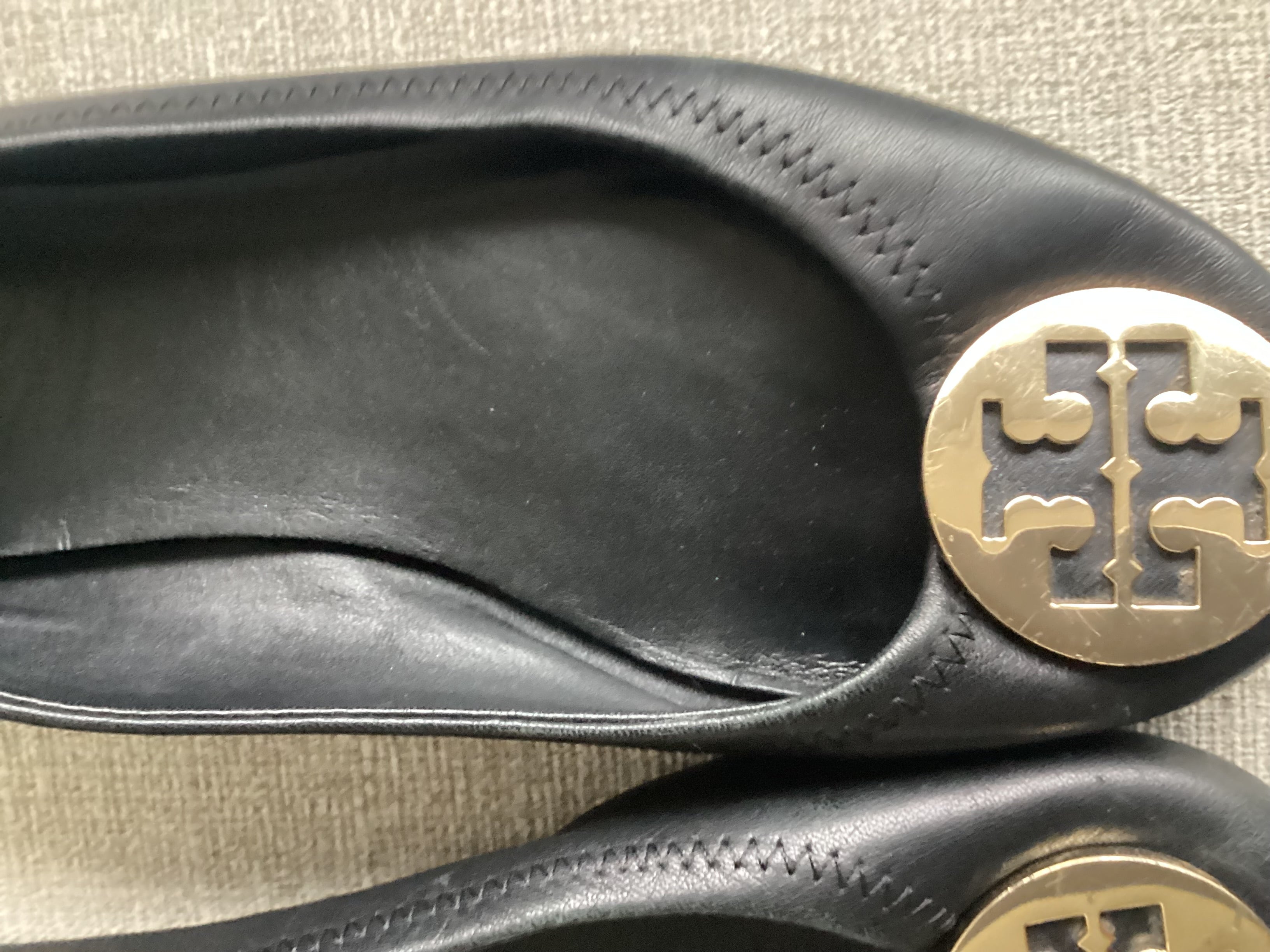 Tory Burch Minnie Black Leather Ballet Flats Size 39