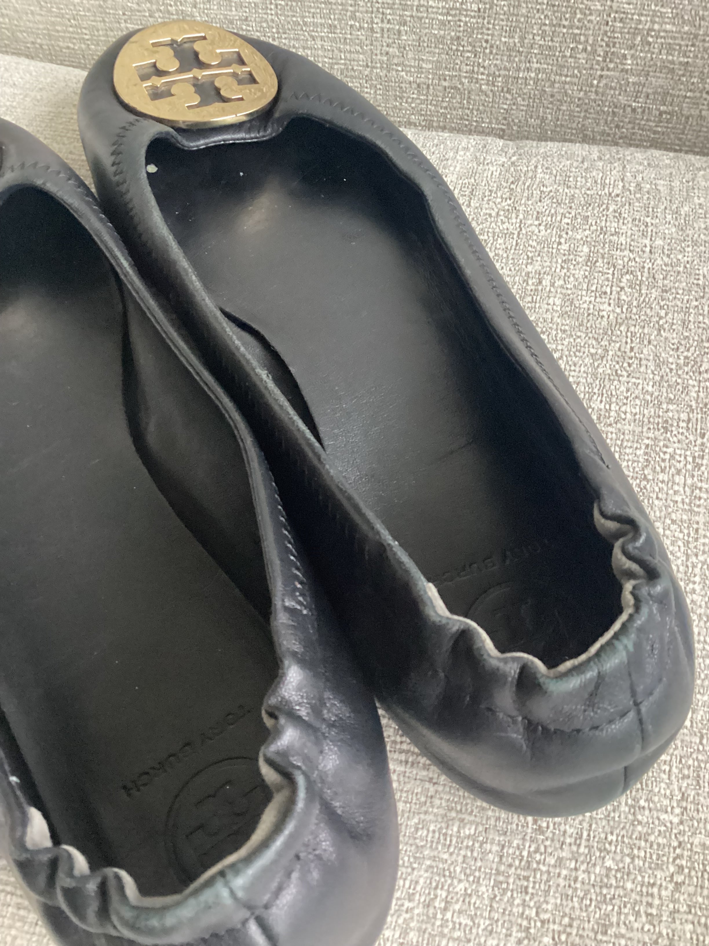 Tory Burch Minnie Black Leather Ballet Flats Size 39
