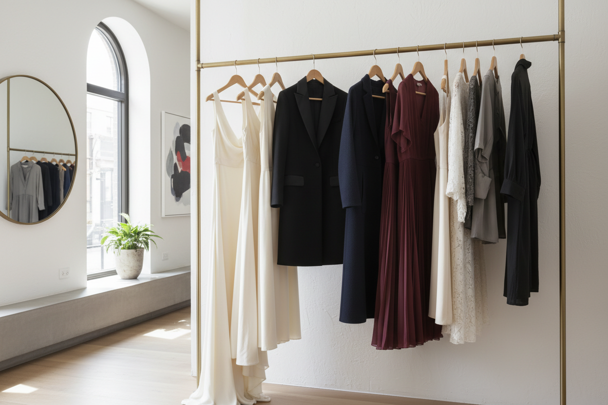 rail of designer ladys clothes